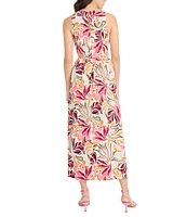 Donna Morgan Crew Neck Floral Print Cotton Poplin Midi Dress