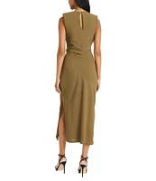 Donna Morgan Crew Neck Sleeveless Ruched Waist Sheath Midi Dress