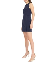 Donna Morgan Crew Neck Top Stitched Ottoman Crepe Sheath Mini Dress