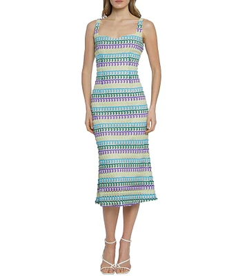 Donna Morgan Crochet Stripe Sweetheart Neck Sleeveless Midi Dress