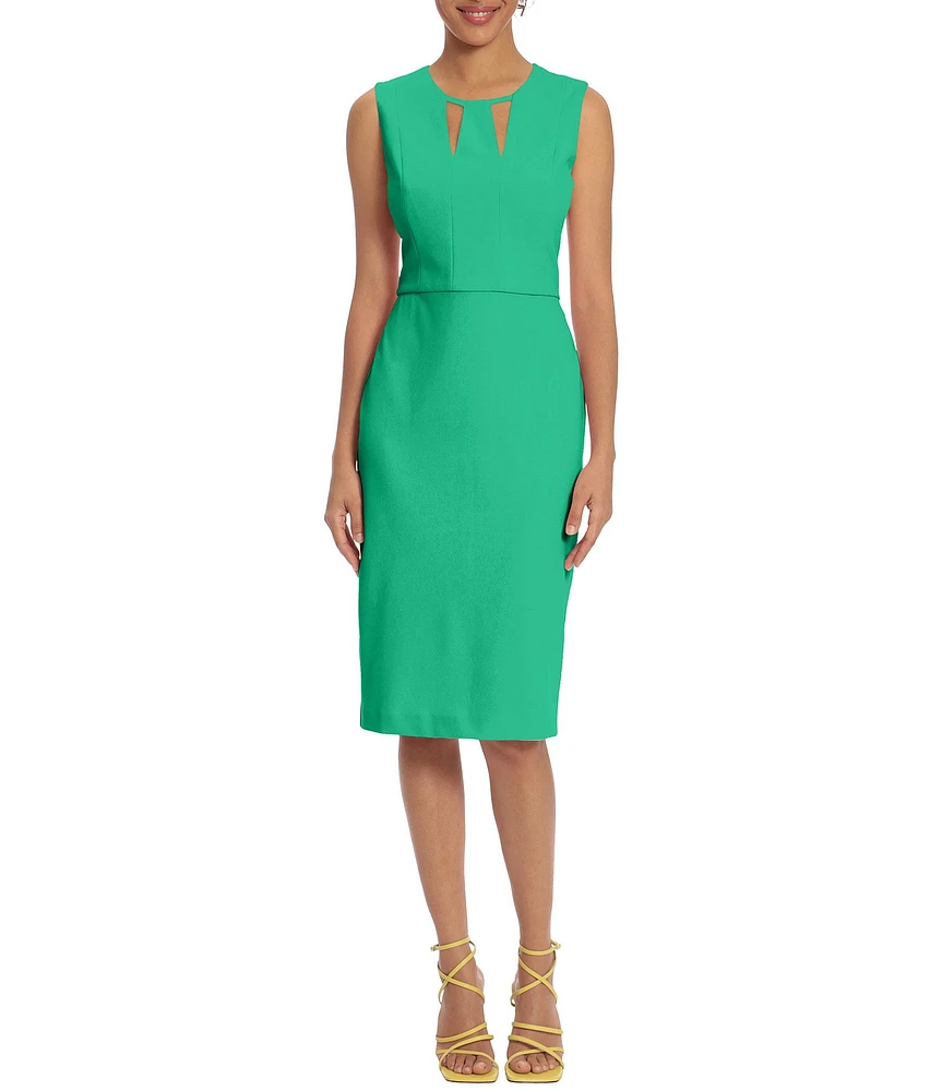 Donna Morgan Cut Out Crew Neck Sleeveless Stretch Crepe Sheath Dress