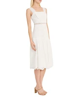 Donna Morgan Eyelet Square Neck Sleeve Lace Trim Blouson Midi Dress