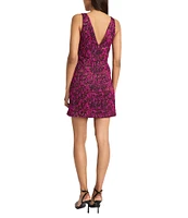 Donna Morgan Felipe Printed Jacquard V-Neck Sleeveless A-Line Mini Dress