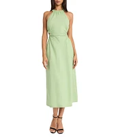 Donna Morgan Halter Neck Sleeveless Side Cut Out Cotton Poplin Midi Dress