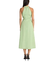 Donna Morgan Halter Neck Sleeveless Side Cut Out Cotton Poplin Midi Dress