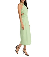Donna Morgan Halter Neck Sleeveless Side Cut Out Cotton Poplin Midi Dress