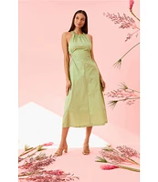 Donna Morgan Halter Neck Sleeveless Side Cut Out Cotton Poplin Midi Dress