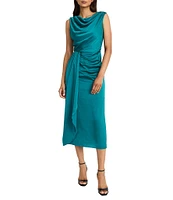 Donna Morgan Light Charmeuse Boat Neck Sleeveless Draped Hem Sheath Dress