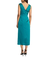 Donna Morgan Light Charmeuse Boat Neck Sleeveless Draped Hem Sheath Dress