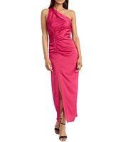 Donna Morgan Light Charmeuse One Shoulder Sleeveless Gathered Side Slit Dress