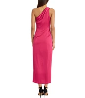 Donna Morgan Light Charmeuse One Shoulder Sleeveless Gathered Side Slit Dress