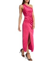 Donna Morgan Light Charmeuse One Shoulder Sleeveless Gathered Side Slit Dress