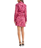 Donna Morgan Light Charmeuse Wrap Silhouette Collared V Neckline Long Sleeve Overlap Mini Dress