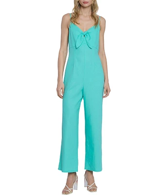 Donna Morgan Linen V-Neck Tie Front Keyhole Sleeveless Jumpsuit