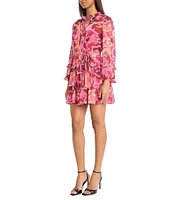 Donna Morgan Long Sleeve Tiered Ruffled Button Front Mini Shirt Dress