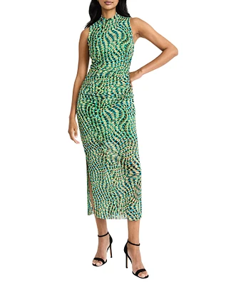 Donna Morgan Mesh Sheath Mock Neck Midi Dress