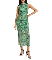 Donna Morgan Mesh Sheath Mock Neck Midi Dress