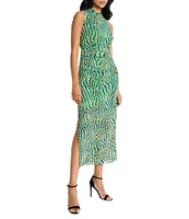 Donna Morgan Mesh Sheath Mock Neck Midi Dress