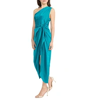 Donna Morgan One Shoulder Tie Waist Draped Skirt Dress