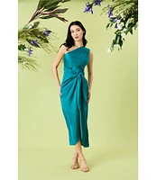 Donna Morgan One Shoulder Tie Waist Draped Skirt Dress