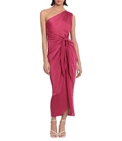 Donna Morgan One Shoulder Tie Waist Draped Skirt Dress