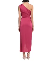 Donna Morgan One Shoulder Tie Waist Draped Skirt Dress