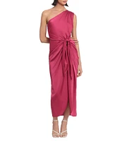 Donna Morgan One Shoulder Tie Waist Draped Skirt Dress