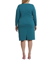 Donna Morgan Plus Size Long Sleeve Round Neck Curved Ruching Sheath Dress