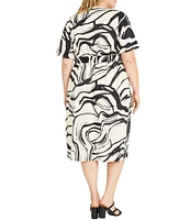 Donna Morgan Plus Size Short Sleeve V-Neck Wrap Abstract Print Dress