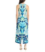 Donna Morgan Poly Twill Abstract Print Halter Neck Sleeveless Shift Maxi Dress