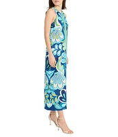 Donna Morgan Poly Twill Abstract Print Halter Neck Sleeveless Shift Maxi Dress