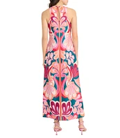 Donna Morgan Poly Twill Abstract Print Halter Neck Sleeveless Shift Maxi Dress