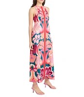 Donna Morgan Poly Twill Abstract Print Halter Neck Sleeveless Shift Maxi Dress