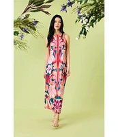 Donna Morgan Poly Twill Abstract Print Halter Neck Sleeveless Shift Maxi Dress