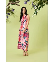 Donna Morgan Poly Twill Abstract Print Halter Neck Sleeveless Shift Maxi Dress