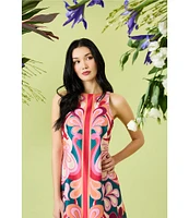 Donna Morgan Poly Twill Abstract Print Halter Neck Sleeveless Shift Maxi Dress