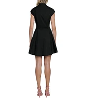 Donna Morgan Poplin Mock Neck Cap Sleeve Button Front Mini Dress