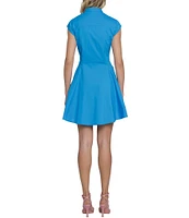 Donna Morgan Poplin Mock Neck Cap Sleeve Button Front Mini Dress