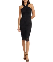 Donna Morgan Power Mesh Halter Neck Sleeveless Ruched Bodycon Dress