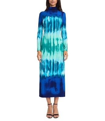 Donna Morgan Printed Matte Jersey Mock Neck Long Sleeve Sheath Dress