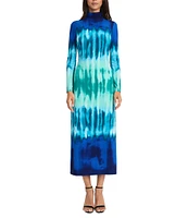 Donna Morgan Printed Matte Jersey Mock Neck Long Sleeve Sheath Dress