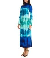 Donna Morgan Printed Matte Jersey Mock Neck Long Sleeve Sheath Dress