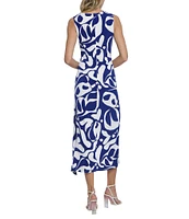 Donna Morgan Printed Matte Jersey Scoop Neck Sleeveless O-Ring Belt Midi Dress