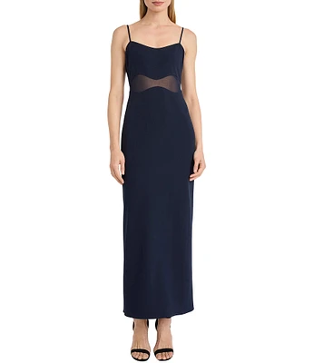 Donna Morgan Scuba Crepe Sweetheart Neck Sleeveless Power Mesh Illusion Cut-Out Maxi Dress