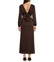 Donna Morgan Sheer Boat Neck Long Sleeve Tie Back Cut-Out Maxi Dress