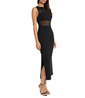 Donna Morgan Sleeveless Mesh Inset Scuba Crepe Midi Dress