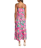 Donna Morgan Square Neck Sleeveless Drop Waist Printed Georgette Maxi Dress