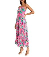 Donna Morgan Square Neck Sleeveless Drop Waist Printed Georgette Maxi Dress