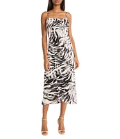 Donna Morgan Square Neck Sleeveless Ruched Animal Print Twill Tank Dress