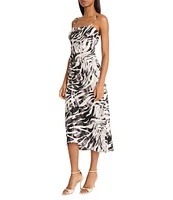 Donna Morgan Square Neck Sleeveless Ruched Animal Print Twill Tank Dress